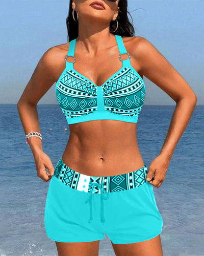 Rosalie | Geometrischer Druck hochgeschnittener Bikini