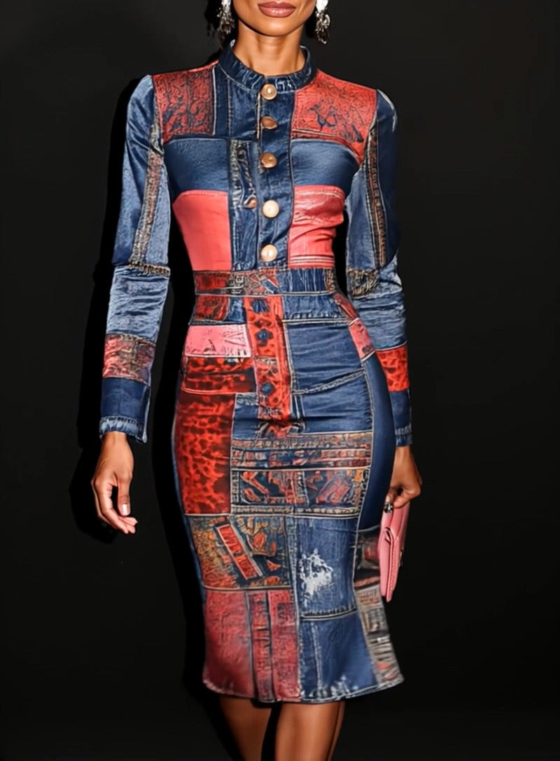 Nora | Elegantes Patchwork-Midikleid