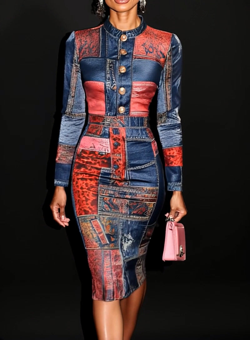 Nora | Elegantes Patchwork-Midikleid