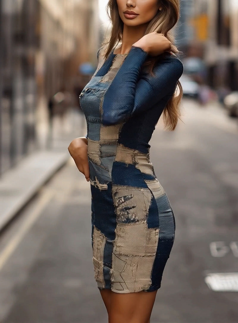 FELICIA | Elegantes Patchwork Denim Bodycon Kleid