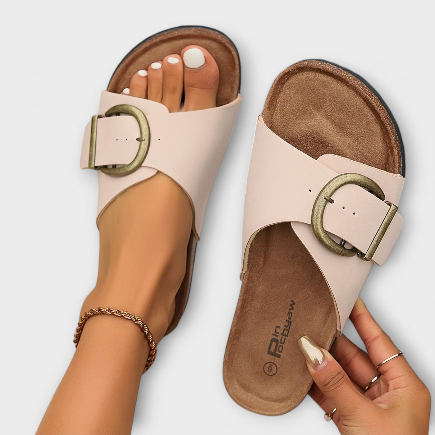 Margie | Damen Korkpantoletten mit Schnallenriemendesign