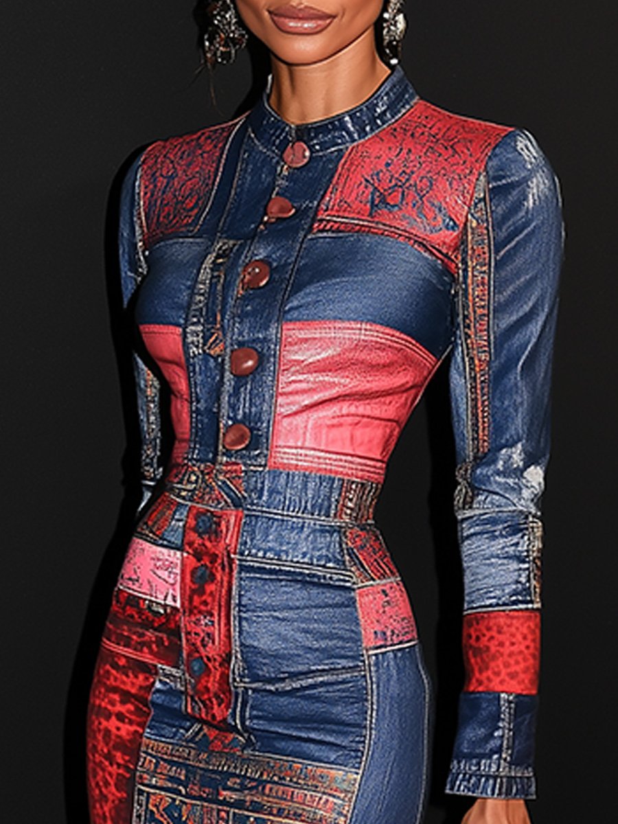 Nora | Elegantes Patchwork-Midikleid